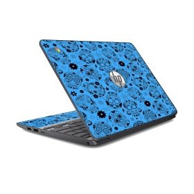 HP Chromebook 11 G4 EE CRAZY BLUE SUGAR SKULLS Laptop Skin